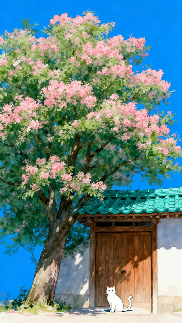 春日庭院白猫图
