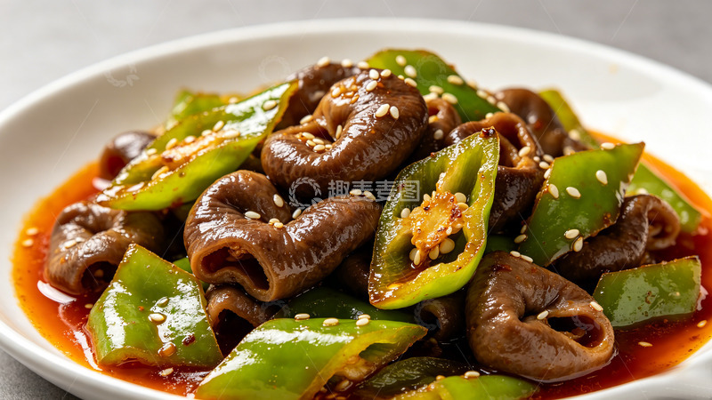 高清大图下载【趣麦麦图】-香辣肥肠炒青椒美食摄影
