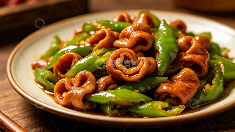 高清大图下载【趣麦麦图】青椒炒猪肠家常菜美食摄影