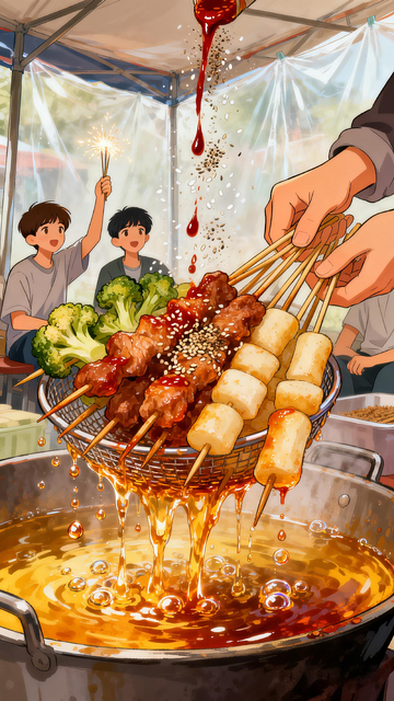 热闹烧烤摊位美食插画