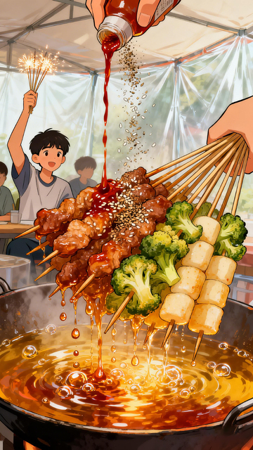 美食动漫烧烤场景插画