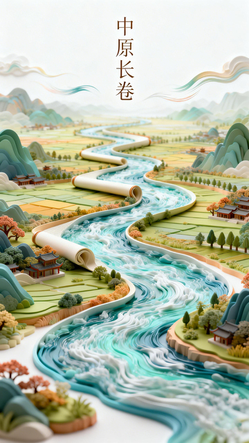 中原山水长卷艺术画作
