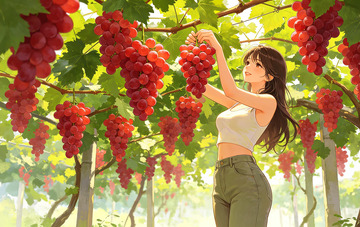 田园风葡萄采摘插画