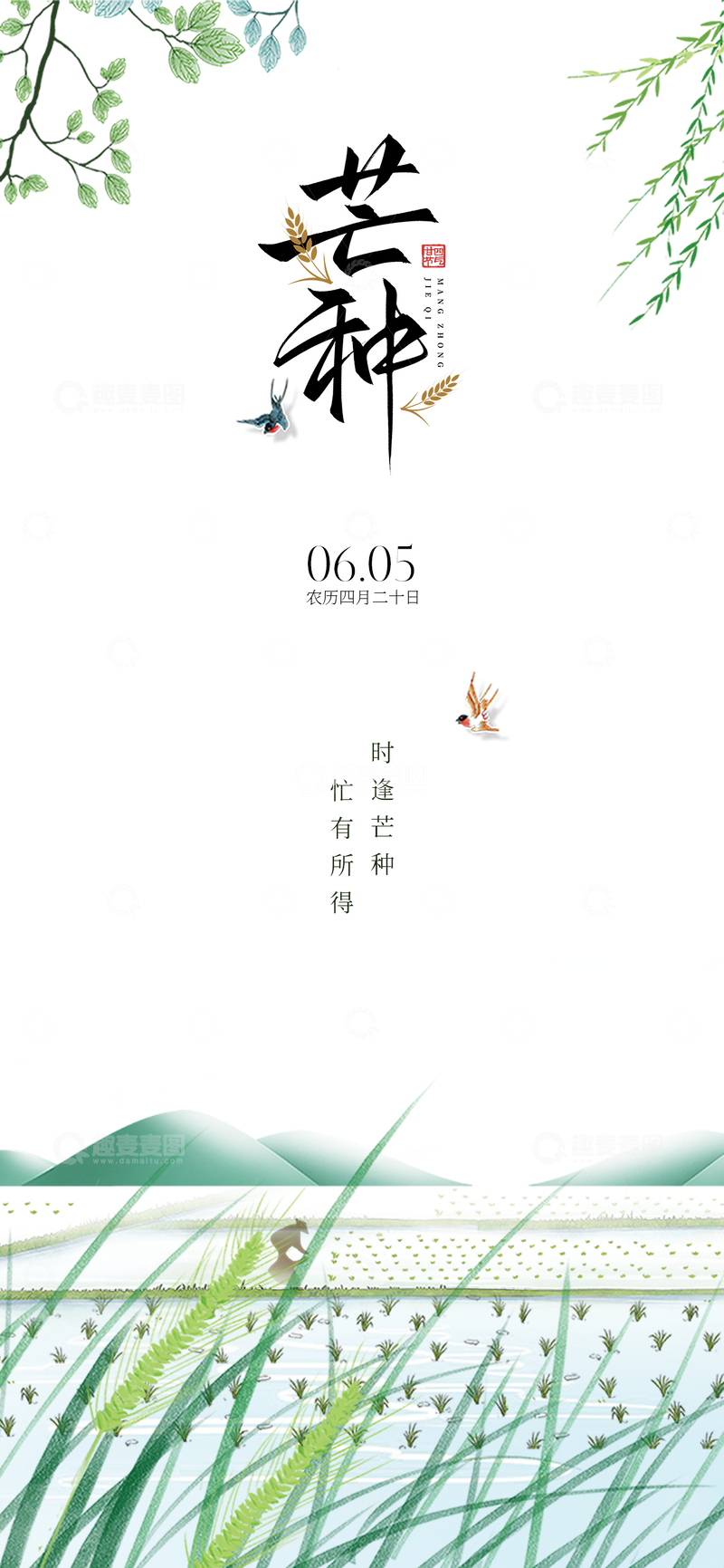 源文件下载【趣麦麦图】-中国风芒种节气海报设计素材