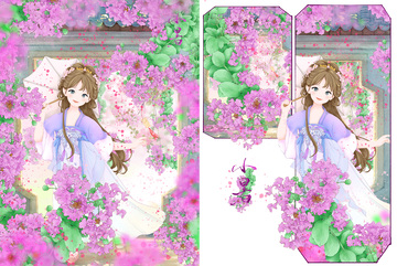 古风小暑紫薇花少女花卉插画设计素材
