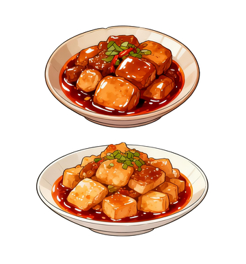 手绘风格中餐美食红烧豆腐