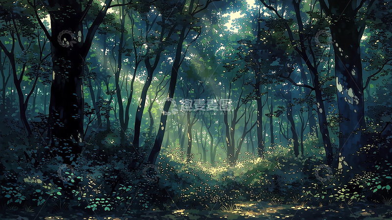 高清大图下载【趣麦麦图】神秘森林光影交织