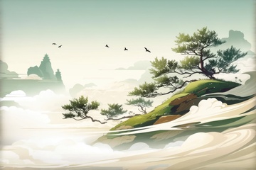 简约云雾松树山林背景