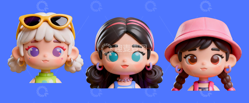 源文件下载【趣麦麦图】3d卡通潮流潮玩风格女孩头像2