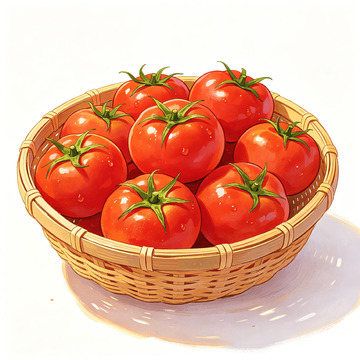 手绘风格番茄篮子插画素材