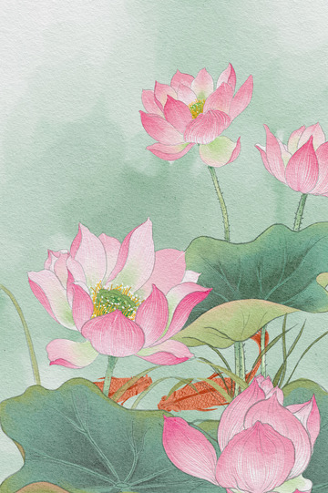 水彩荷花插画艺术装饰背景海报素材