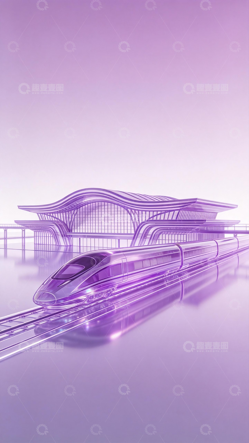 高清大图下载【趣麦麦图】-浅紫色列车高铁站插画1