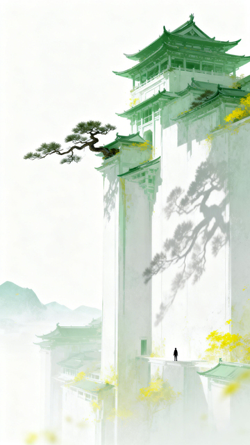 古风建筑山水画意境插画
