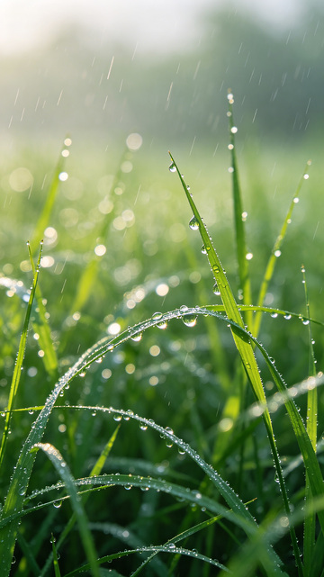 绿色小草雨后生长