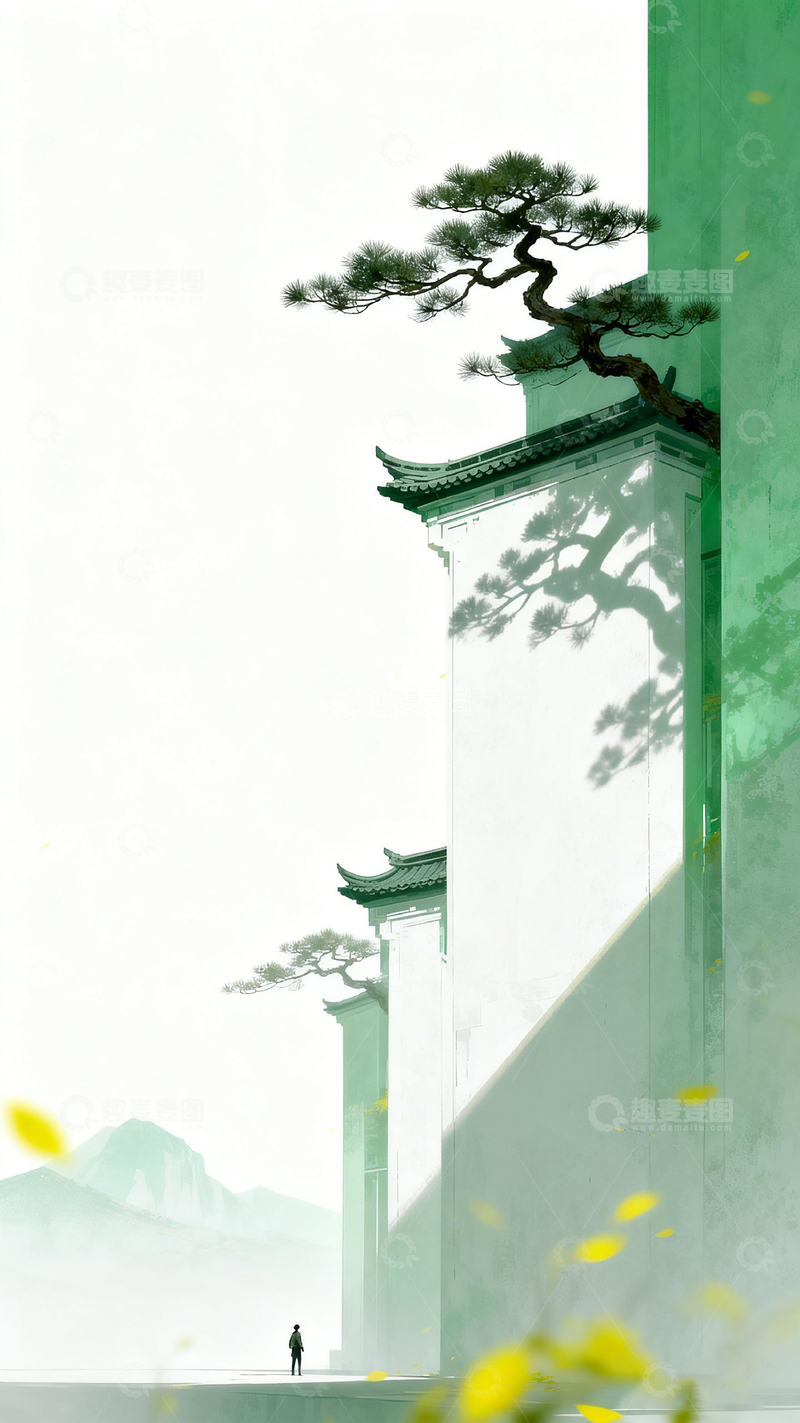 高清大图下载【趣麦麦图】-古风园林意境插画