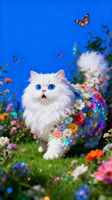 梦幻花园白猫蝴蝶图