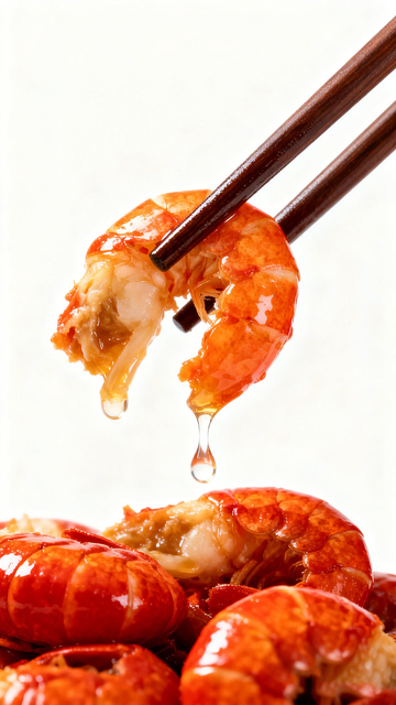 筷子夹虾美味诱人