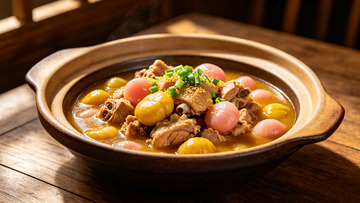砂锅板栗炖鸡美食摄影
