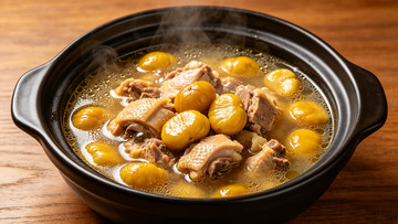 砂锅栗子炖鸡美食摄影
