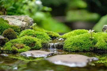 绿色青苔流水自然美景