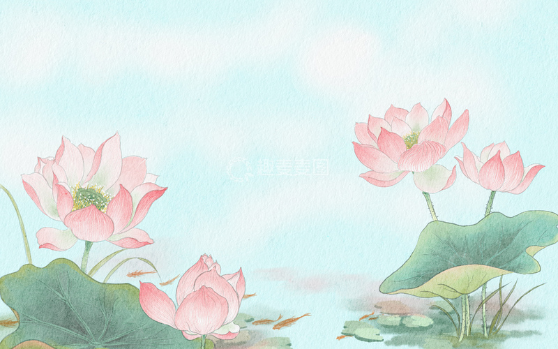 源文件下载【趣麦麦图】-水墨风荷花池意境插画