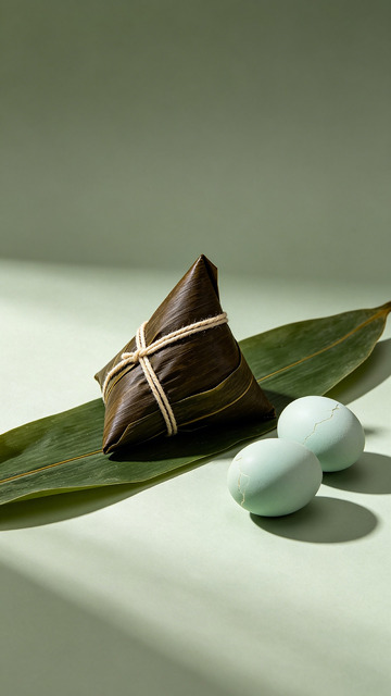 粽子鸭蛋绿叶静物