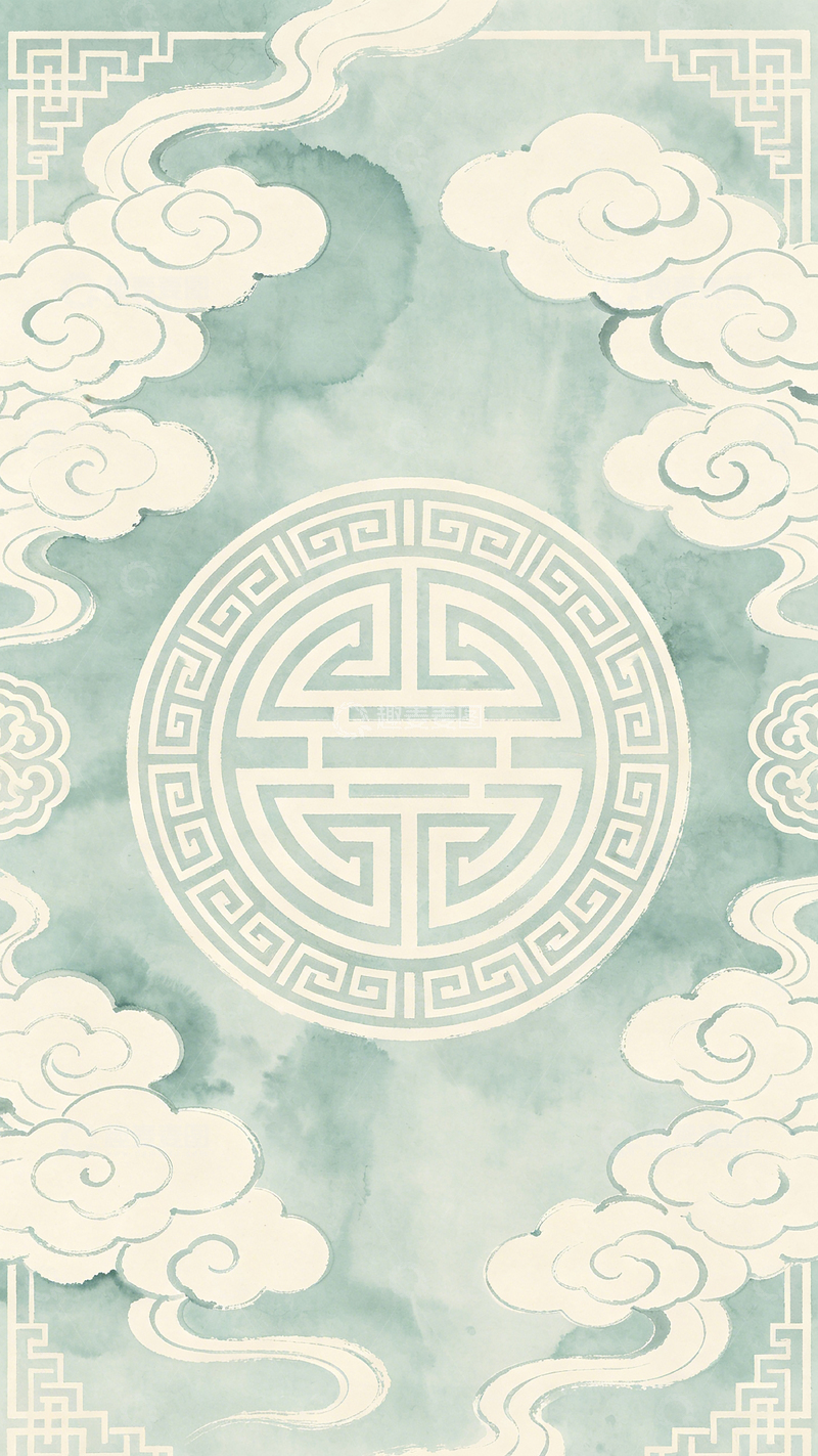 高清大图下载【趣麦麦图】-古风祥云图案水墨画背景