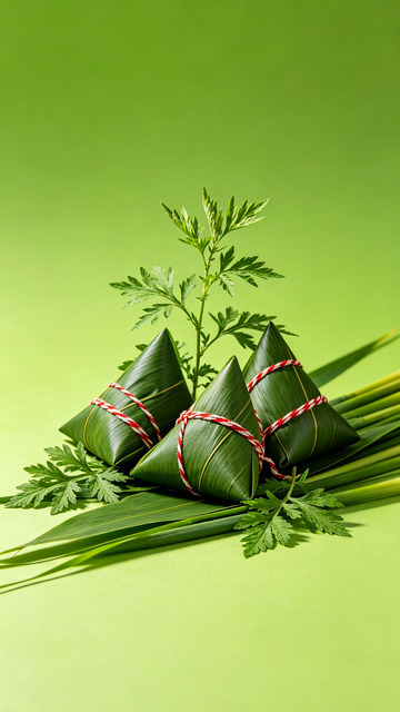 绿色背景粽子美食
