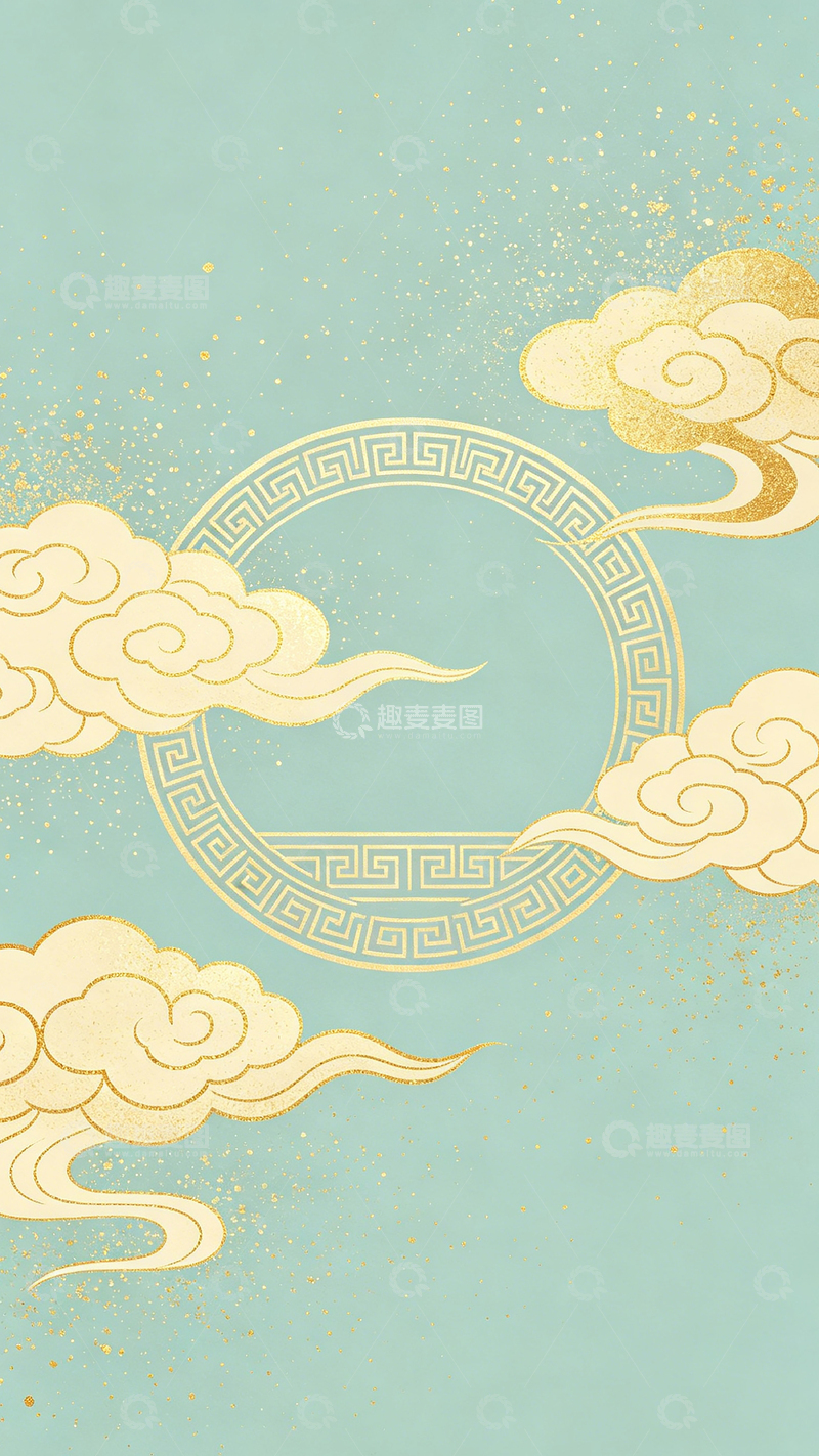 高清大图下载【趣麦麦图】-古风祥云图案装饰画设计素材