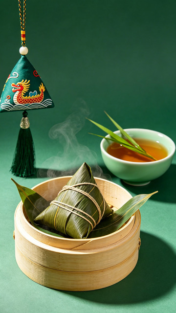 端午节传统美食粽子和茶