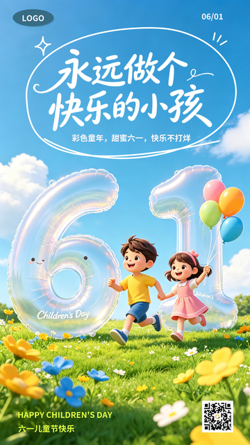 卡通风六一儿童节宣传海报设计素材