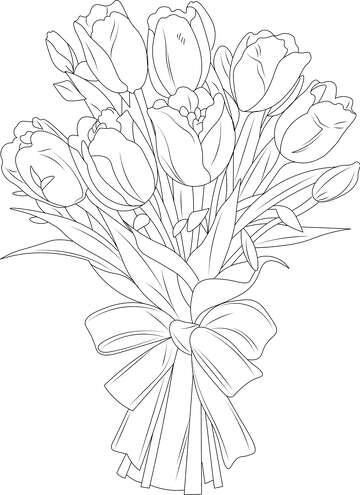 黑白春天花束工笔画