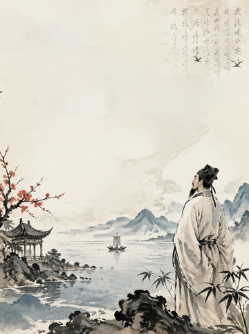 古风水墨人物山水风景画背景图