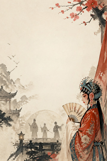 古风水墨戏曲人物插画背景图