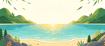 宁静湖畔山水风景插画