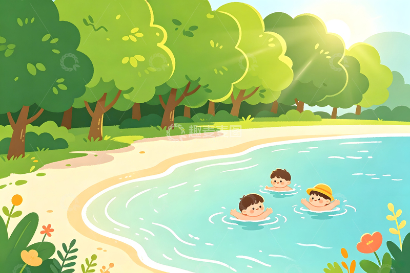 高清大图下载【趣麦麦图】-夏日海滩游玩插画