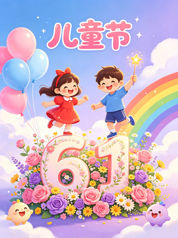 卡通六一儿童节庆祝插画素材