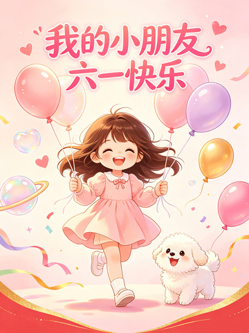 卡通六一儿童节欢乐小女孩插画