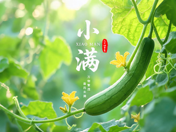小满节气黄瓜绿叶插画