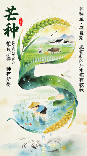 芒种节气农田插画设计素材