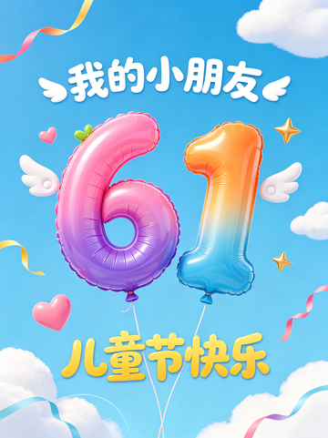彩虹气球儿童节贺卡设计素材