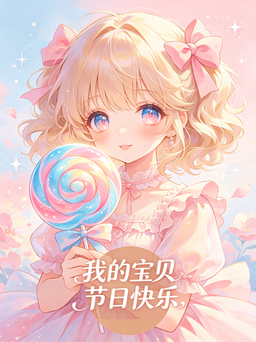 动漫风格女生节日祝福插画素材