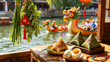 端午节龙舟赛美食场景