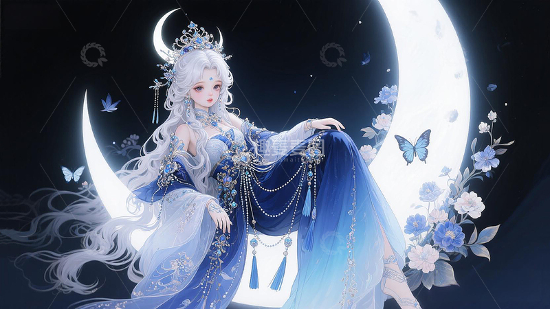 高清大图下载【趣麦麦图】-梦幻月宫仙女插画壁纸素材