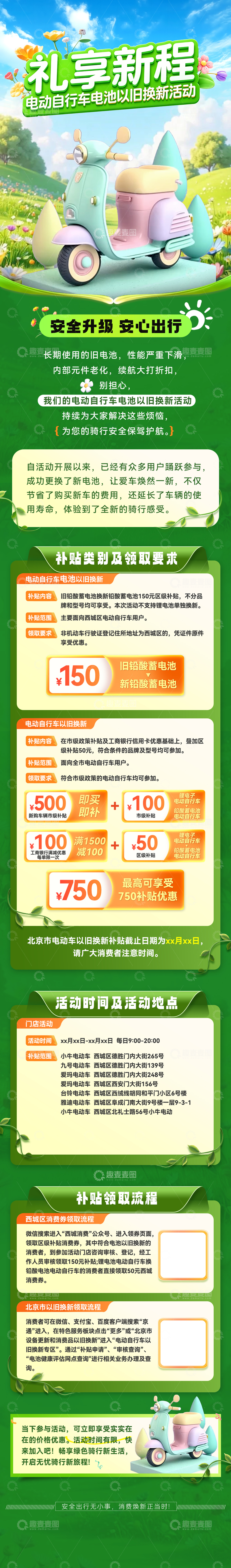 源文件下载【趣麦麦图】绿色风电动自行车电池以旧换新活动
