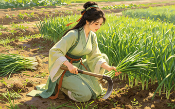 田园古风女子劳作插画