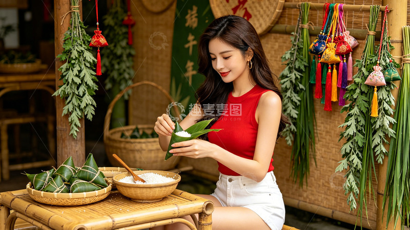 高清大图下载【趣麦麦图】端午佳节包粽子传统习俗摄影