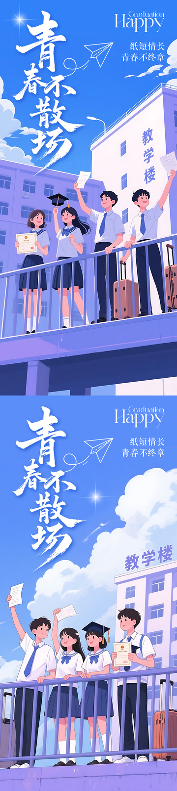 青春毕业季校园插画海报