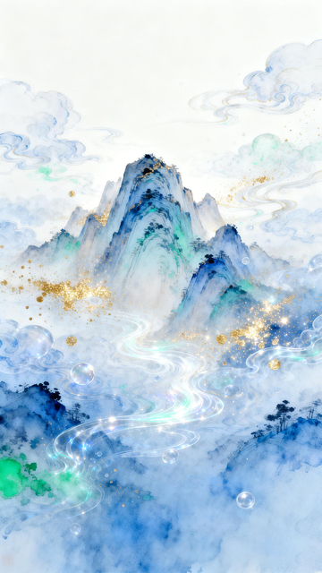 山水水墨画金彩云