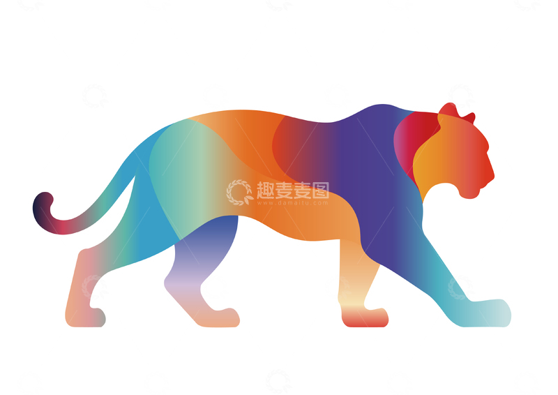 源文件下载【趣麦麦图】彩虹色狮子剪影艺术图案